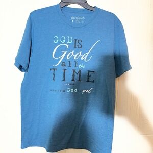 Love in Faith God is Good All the Time Blue Graphic T-Shirt Mens Large L